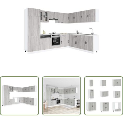 Muebles cocina -  Mueble cocina Kalmar sonoma gris 14 pzas madera contrachapada