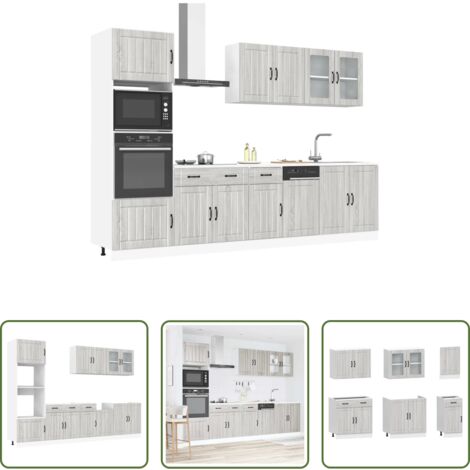 Muebles cocina -  Mueble cocina Kalmar sonoma gris 7 pzas madera contrachapada