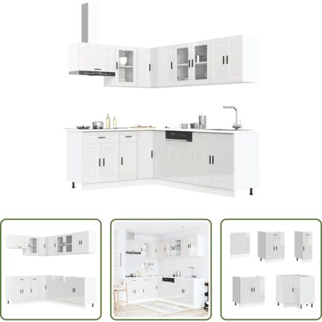 Muebles cocina -  Mueble cocina Porto blanco brillo 11 pzas madera contrachapada
