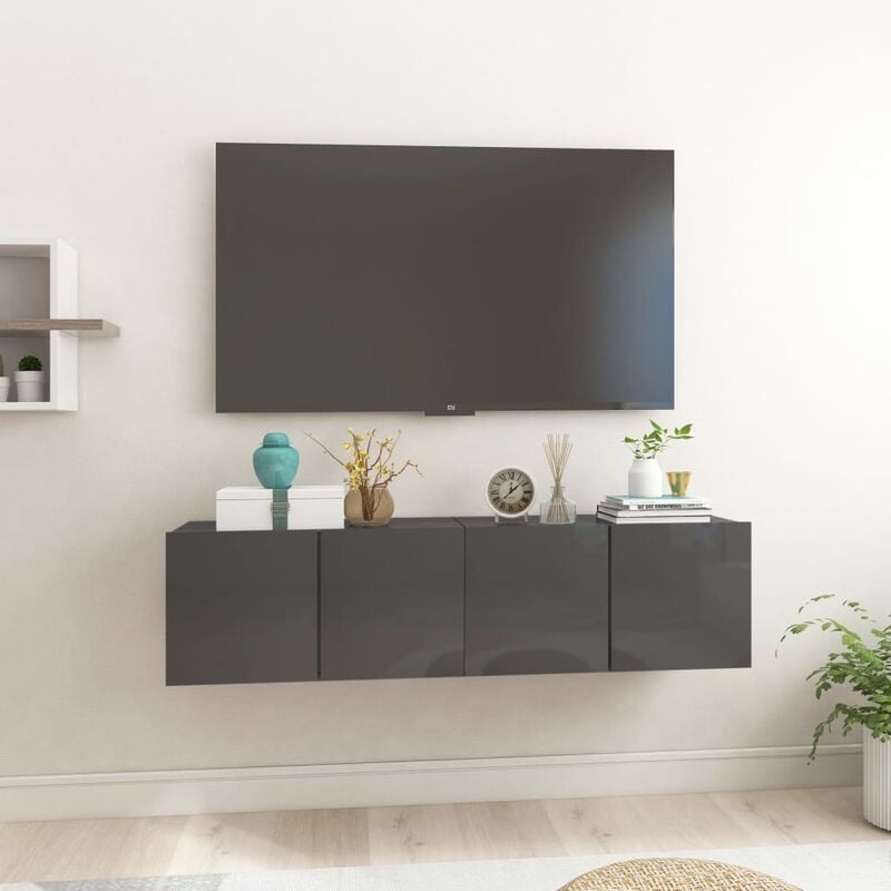 

Muebles colgantes de TV 2 unidades gris brillante 60x30x30 cm