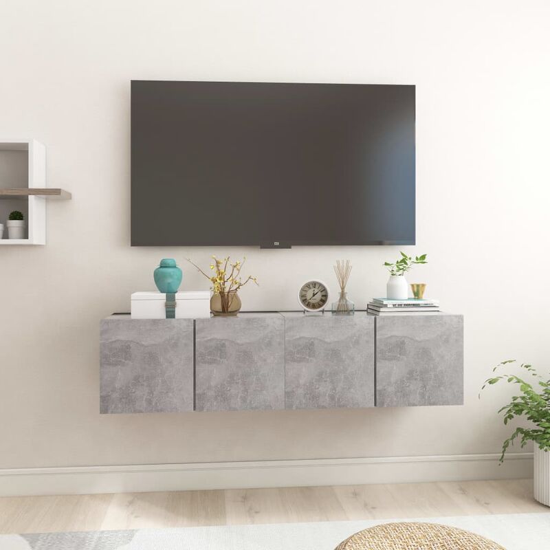 

Muebles colgantes de TV 2 unidades gris hormigón 60x30x30 cm