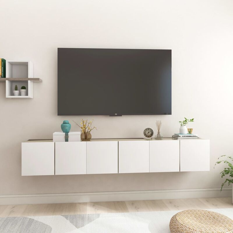 

Muebles colgantes de TV 3 uds blanco roble Sonoma 60x30x30 cm