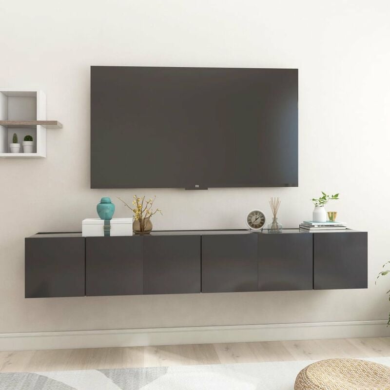 

Muebles colgantes de TV 3 unidades gris 60x30x30 cm