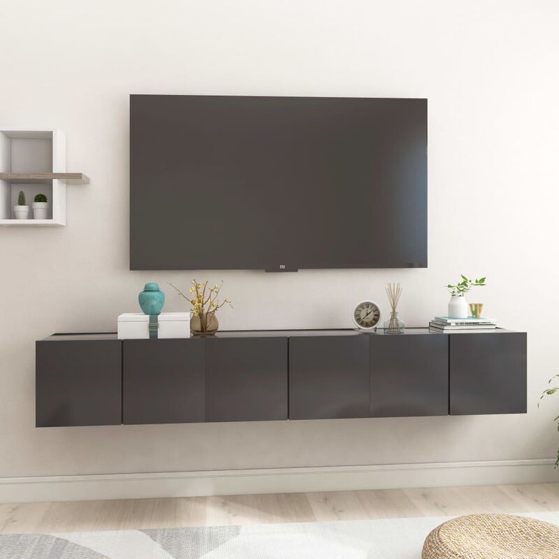 

Muebles colgantes de TV 3 unidades gris 60x30x30 cm