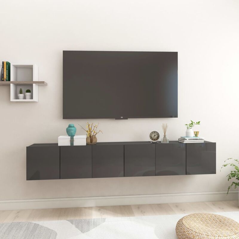 

Muebles colgantes de TV 3 unidades gris brillante 60x30x30 cm
