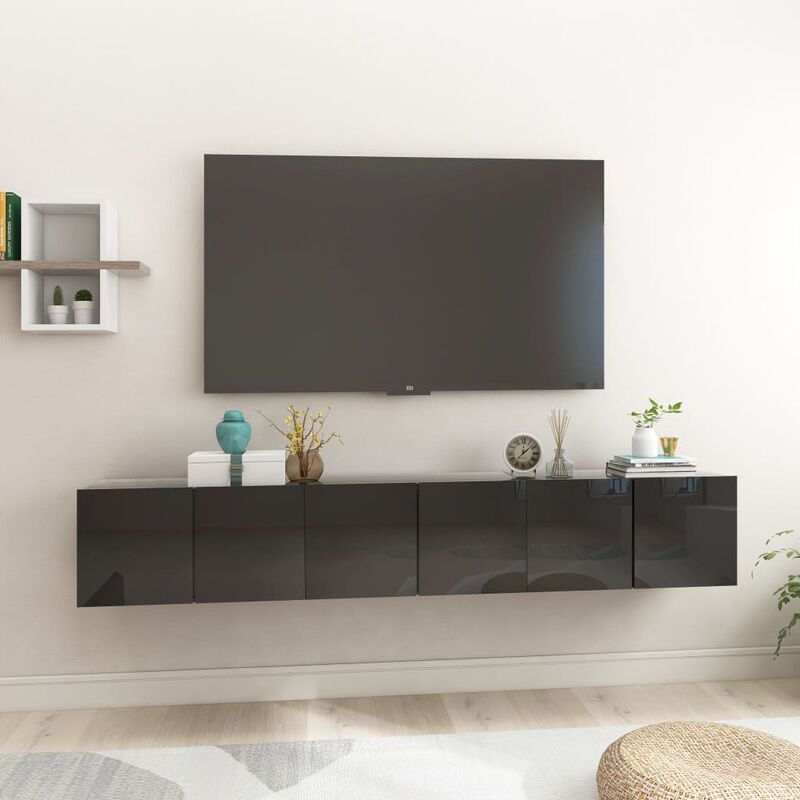 

Muebles colgantes de TV 3 unidades negro 60x30x30 cm