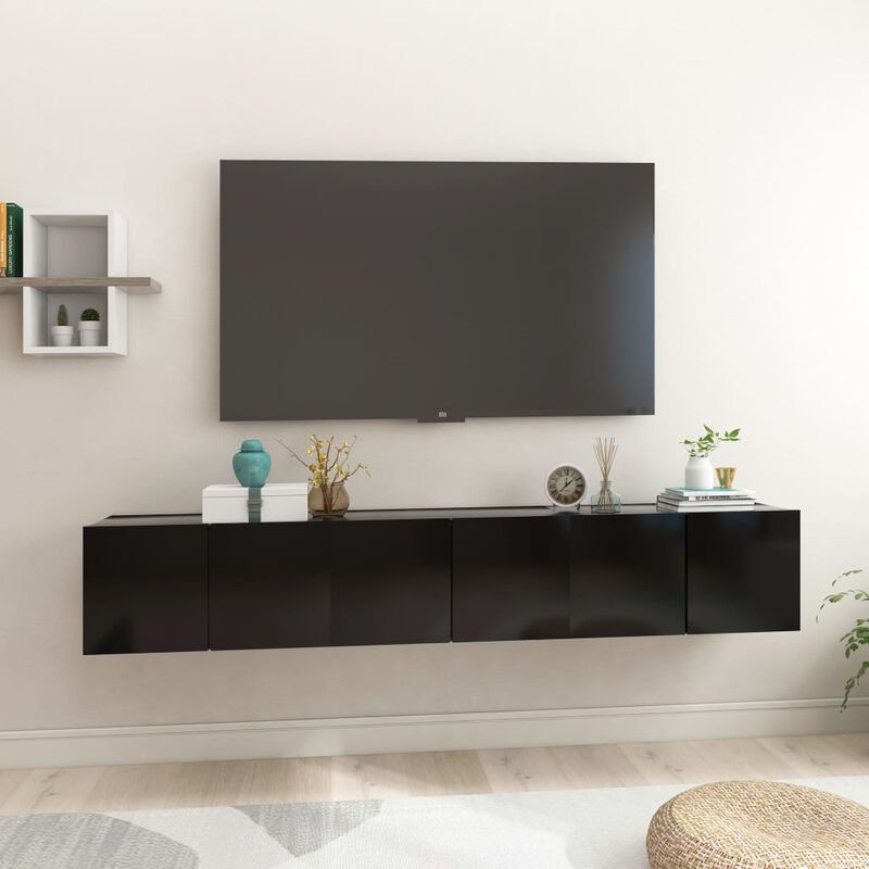 

Muebles colgantes de TV 3 unidades negro 60x30x30 cm