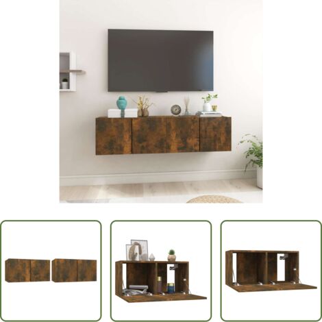 Muebles colgantes -  Muebles para TV colgantes 2 uds roble ahumado 60x30x30 cm