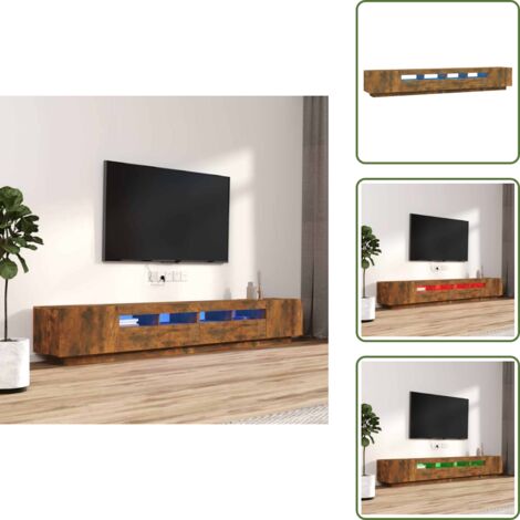 Muebles con LED - vidaXL Set de muebles TV con LEDS 3 pzas contrachapada roble ahumado - Armario de TV con luces RGB