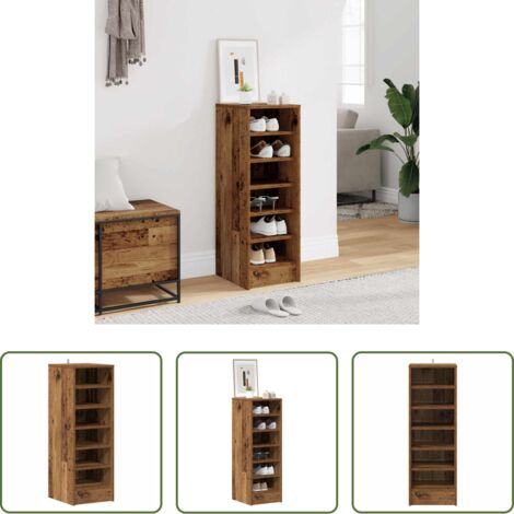 Muebles de almacenamiento -  Mueble zapatero de aglomerado madera vieja 32x35x92 cm