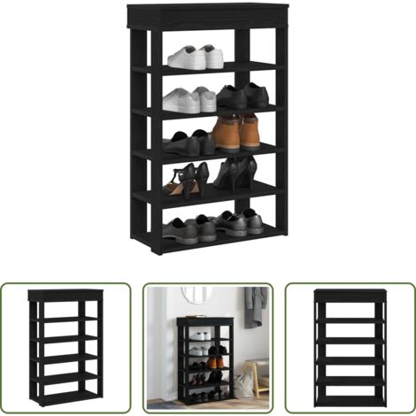 Muebles de almacenamiento -  Mueble zapatero de madera de ingeniería negro 60x30x98 cm