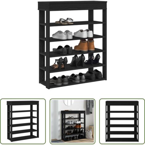 Muebles de almacenamiento -  Mueble zapatero de madera de ingeniería negro 80x30x98 cm