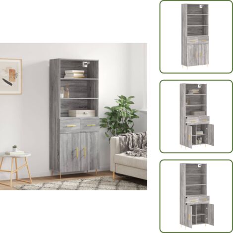 Muebles de almacenamiento - vidaXL Aparador alto madera contrachapada gris sonoma 69,5x34x180 cm - Aparador gris