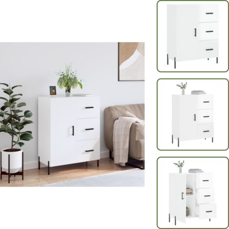 Muebles de almacenamiento - vidaXL Aparador de madera contrachapada blanco brillante 69,5x34x90 cm - Aparador con cajones