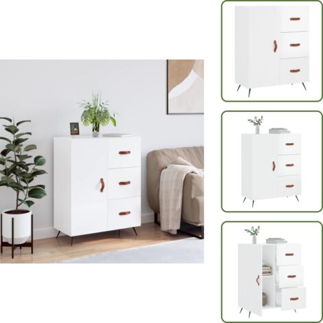 Muebles de almacenamiento - vidaXL Aparador de madera contrachapada blanco brillante 69,5x34x90 cm - Aparador con cajones