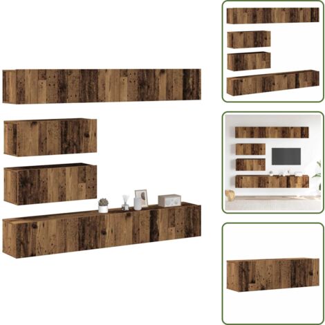Muebles de almacenamiento - vidaXL Conjunto de mueble de TV 6 piezas montado la pared madera vieja - Muebles de pared de madera