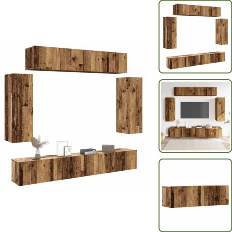 Muebles de almacenamiento - vidaXL Conjunto de mueble de TV 6 piezas montado la pared madera vieja - Muebles de sala