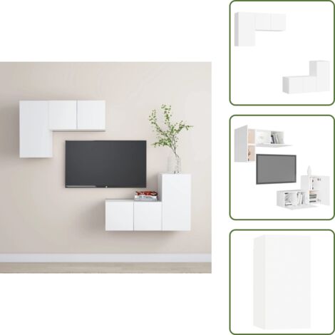 Muebles de almacenamiento - vidaXL Set de muebles de salón TV 4 piezas madera de ingeniería blanco - Muebles de pared