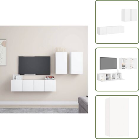 Muebles de almacenamiento - vidaXL Set de muebles de salón TV 4 piezas madera de ingeniería blanco - Muebles de pared