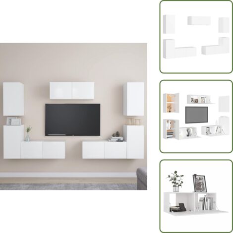 Muebles de almacenamiento - vidaXL Set de muebles de salón TV 7 piezas madera de ingeniería blanco - Muebles de pared