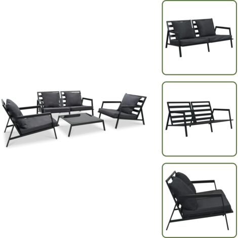 Muebles de aluminio - vidaXL Set muebles de jardín con cojines 4 pzas aluminio gris oscuro - Sofás de exterior