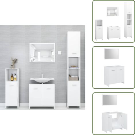 Muebles de baño blancos - vidaXL Conjunto de muebles de baño 4 pzas madera contrachapada blanco - Almacenamiento de baño