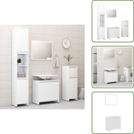 Muebles de baño blancos - vidaXL Juego de muebles de baño 4 piezas madera ingeniería blanco - Armario alto