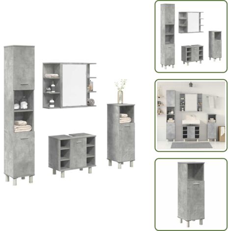 Muebles de baño con espejo - vidaXL Juego muebles de baño 4 pzas madera contrachapada gris hormigón - Muebles de baño para baño