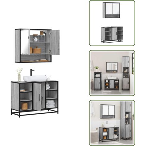 Muebles de baño con espejo - vidaXL Set de muebles de baño 2 pzas madera contrachapada gris sonoma - Armario de baño con lavabo