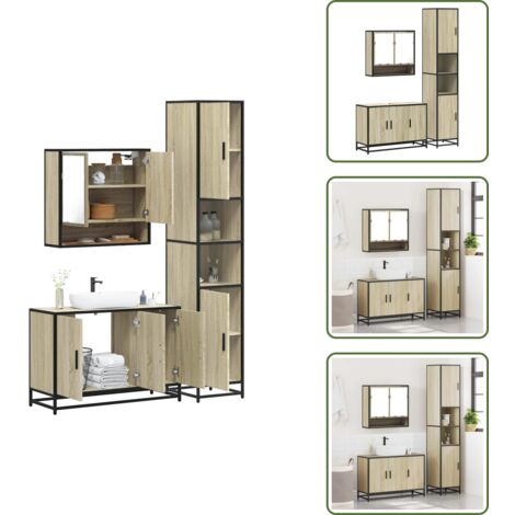 Muebles de baño con espejo - vidaXL Set de muebles de baño 3 pzas madera contrachapada roble Sonoma - Armario con lavabo