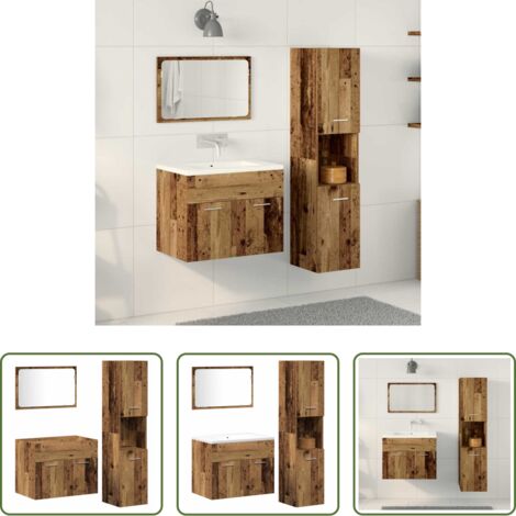 Muebles de baño con puerta -  Juego de muebles de baño con puerta 3 pcs Madera envejecida