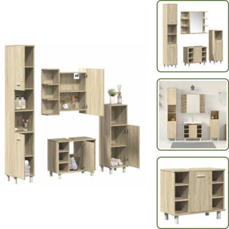 Muebles de baño contrachapados - vidaXL Juego de muebles de baño 4 pzas contrachapada roble Sonoma - Muebles de baño roble Sonoma