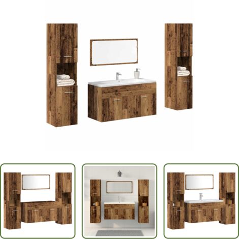 Muebles de baño de madera -  Juego de muebles de baño 4 piezas madera ingeniería envejecida