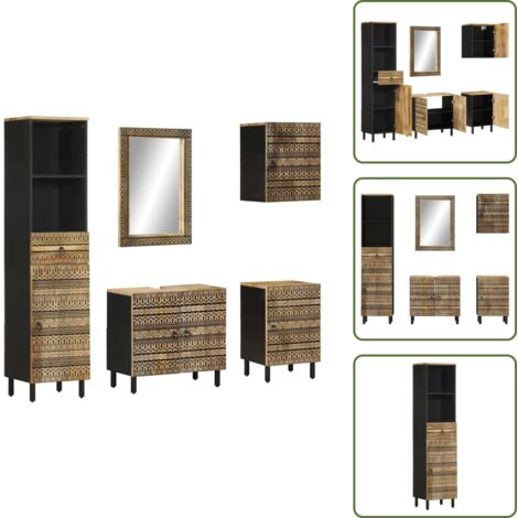 Muebles de baño de madera - vidaXL Conjunto de muebles de baño 5 piezas madera maciza de mango - Armario colgante