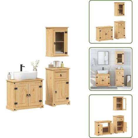 Muebles de baño de madera - vidaXL Juego de muebles de baño Corona 3 pzas madera maciza pino - Armario de pared