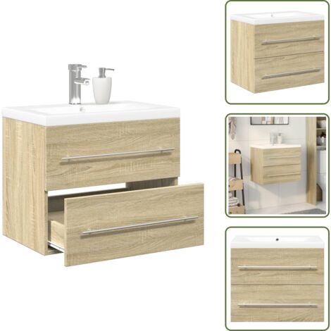 Muebles de baño de madera - vidaXL Set de muebles de baño 2 pzas madera contrachapada roble Sonoma - Armario de baño de madera