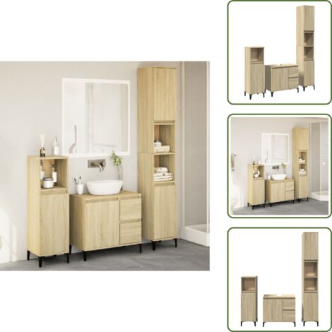 Muebles de baño de madera - vidaXL Set de muebles de baño 3 pzas madera contrachapada roble Sonoma - Muebles de baño con lavabo