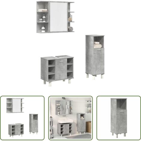 Muebles de baño gris hormigón -  Set muebles de baño 2 piezas madera contrachapada gris hormigón