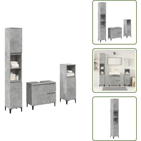 Muebles de baño gris hormigón - vidaXL Set muebles de baño 2 piezas madera contrachapada gris hormigón - Muebles de baño madera contrachapada