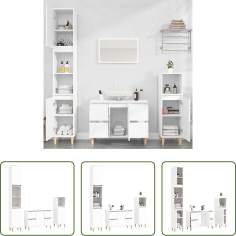 Muebles de baño -  Juego de muebles de baño 3 pzas madera contrachapada blanco