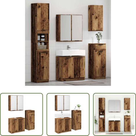 Muebles de baño -  Juego de muebles de baño con cajón 3 pcs Madera vieja