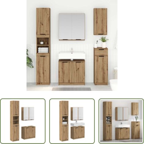 Muebles de baño -  Juego de Muebles de Baño con estante 3 pcs Roble artesanal