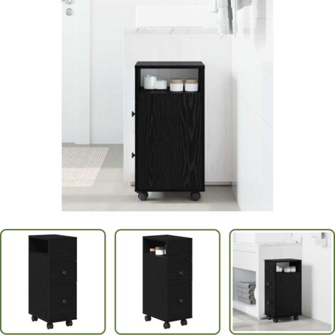 Muebles de baño -  Juego de muebles de baño con rueda Roble Negro 33 x 23 x 65 cm