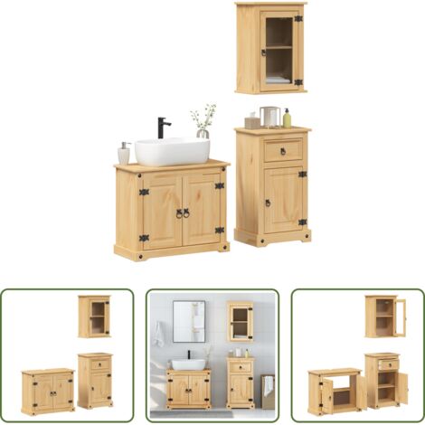 Muebles de baño - Juego de muebles de baño Corona 3 pzas madera maciza pino