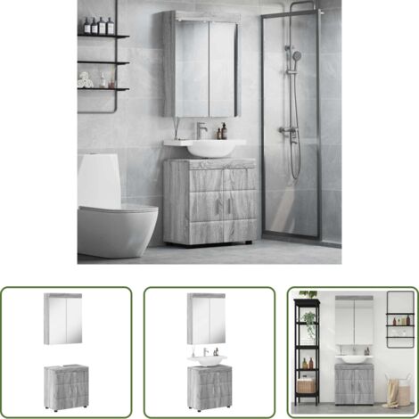 Muebles de baño -  Juego de muebles de baño TULUM Gris Sonoma Madera de ingeniería