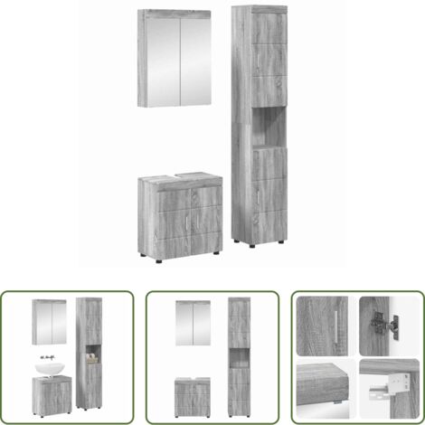 Muebles de baño -  Juego de muebles de baño TULUM Gris Sonoma Madera de ingeniería