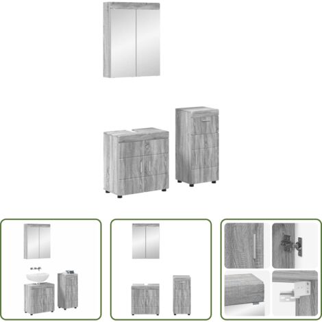 Muebles de baño -  Juego de muebles de baño TULUM Gris Sonoma Madera de ingeniería
