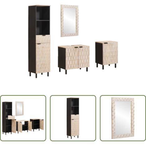 Muebles de baño -  Juegos de Baño 4 pcs Acabado de Lavado Madera de mango maciza