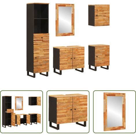 Muebles de baño -  Juegos de Baño con cajón 5 pcs Natural Madera de mango maciza