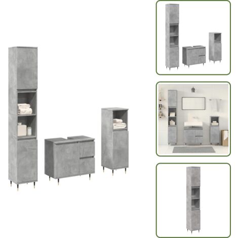 Muebles de baño madera contrachapada - vidaXL Set muebles de baño 2 piezas madera contrachapada gris hormigón - Almacenamiento de baño